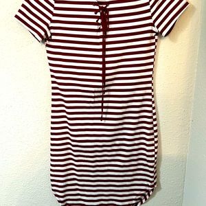 Above the knee maroon and white dress